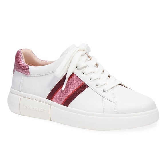 Kate Spade Keswick Glitter Stripe Low-Top Sneakers White Pink Stripe 9.5 - Picture 1 of 10